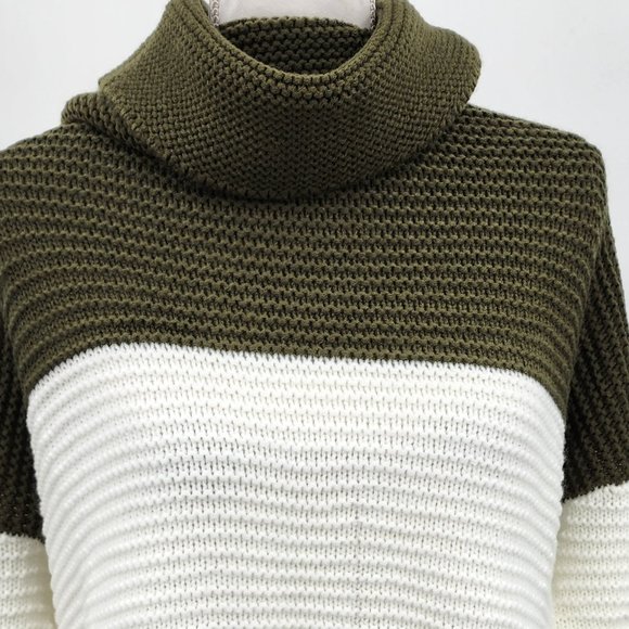 Casual Loose Fit Chunky Knit  Color Block Turtleneck Sweater L NWT - Picture 5 of 10